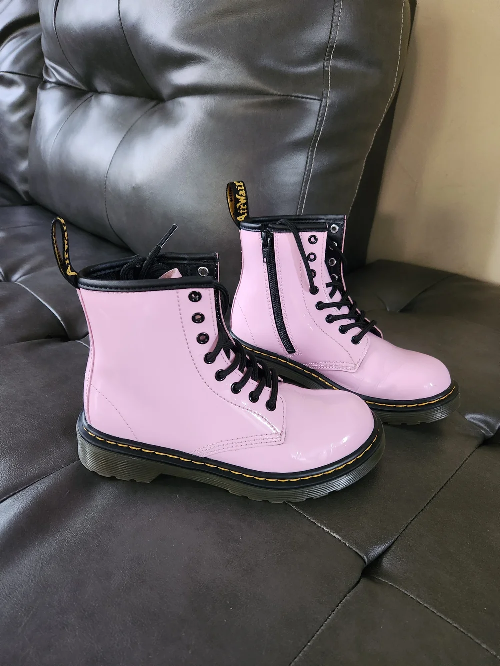 Dr. Martens Pink Patent Lace-Up Kids Boots Size 1 Youth